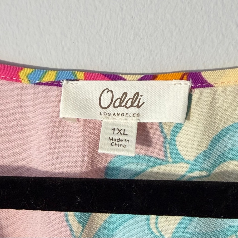 Boho Floral Tiered Maxi Dress Pink Tropical Cottagecore Ruffle Sleeve XL Oddi‎ - Picture 4 of 7